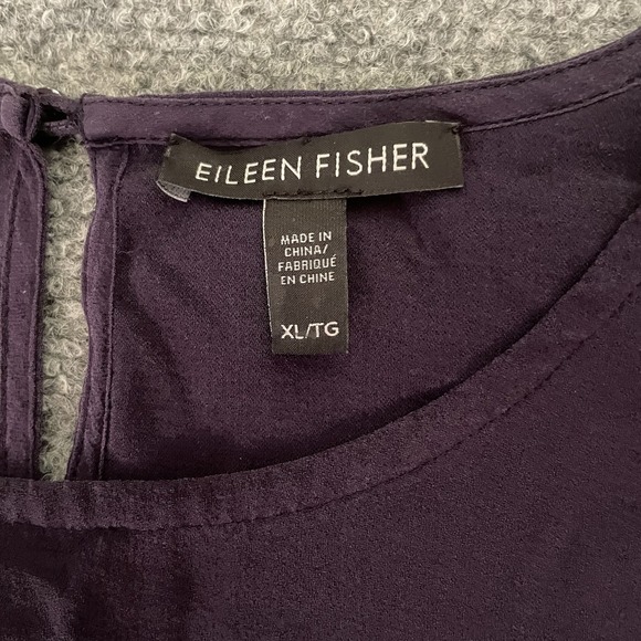 Eileen Fisher Silk Tunic Dress Womens Navy Blue XL Bell Sleeve Minimalist Modest - Picture 10 of 12